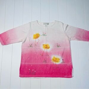 Vtg Y2K Susan Bristol Easter Sweater Pink Ombre Sequin Beaded Chick Knit XL RARE
